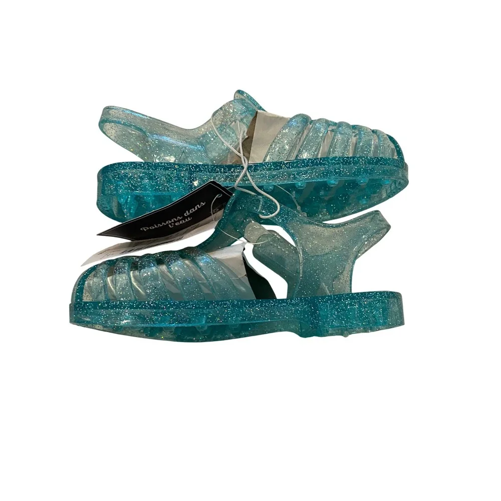 Gymboree Blue Glitter Jelly Sandals Toddler Size 9 Fisherman Shoes NWT‎